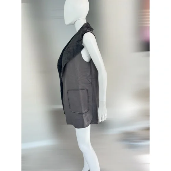 MYSTREE Beautiful Sherpa charcoal vest sz S M L - Picture 8 of 10